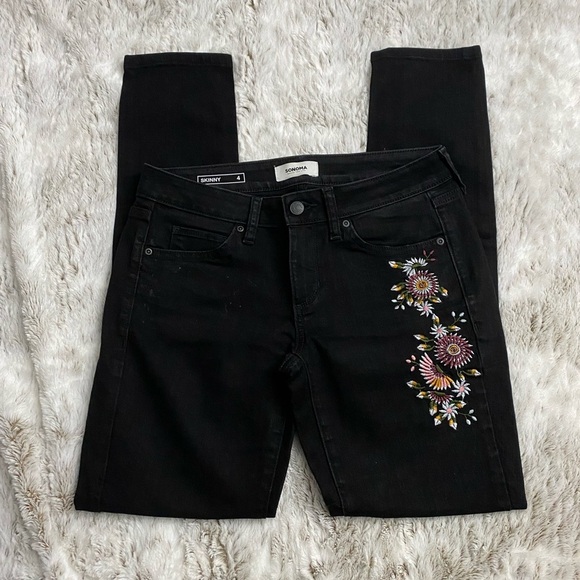 Sonoma Women Flower Embroidered Skinny Jeans | Embroidered Skinny Jeans | Denim - Picture 1 of 10